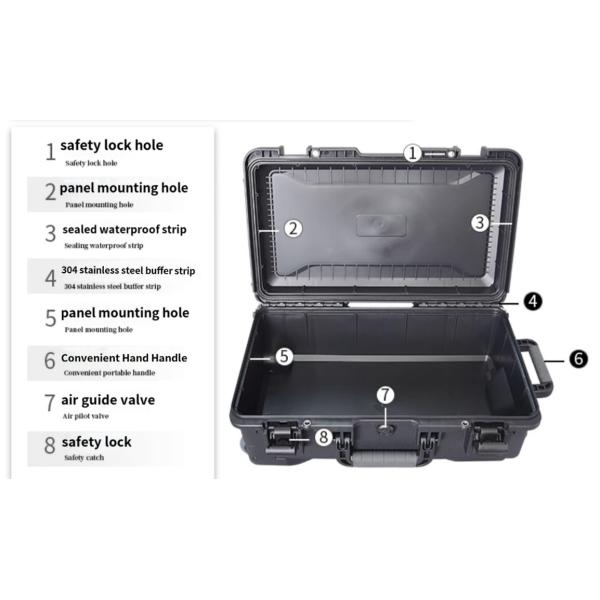 IP67 Waterproof Tool Storage Case with Pull Rod Wheel and External Size of 560*350*230mm for Military and Electronics Industries