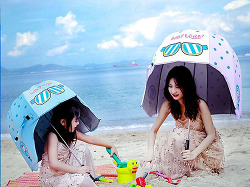 Stylish helmet umbrella showing full coverage design