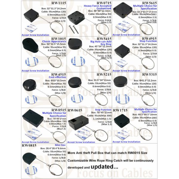 RW0715 Square Retractable Cable Plus Wire Rope Ring Catch For Retail Store Advertising Display