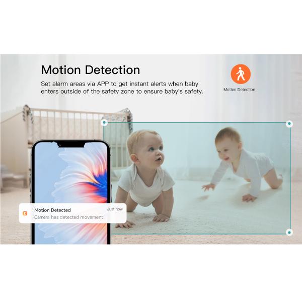 Wifi 2.4Ghz Smart Video Baby Monitor With Ai Human Sound Cry Temperature Humidity Detect Melody Tuya
