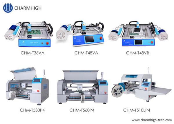 Quality High Accuracy 6 Kinds Desktop SMT Pick And Place Machine Charmhigh PCB Assembly Line for sale