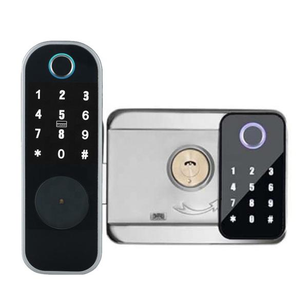 Quality Ttlock Tuya APP Double Sided Fingerprint Lock For Iron Gate Silver Black for sale