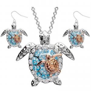 China Sterling Silver Blue Sea Turtle Pendant Necklace Jewelry for Women Ladies Turtle Animal Earings wholesale