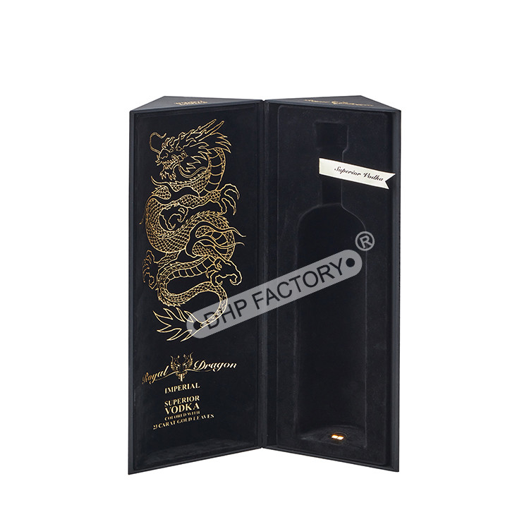 China Dragon Engraved Wine Packaging Box With Velvet Flocking Insert wholesale