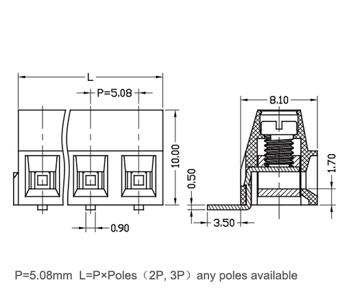 Pitch 5.08mm Screw Type Terminal Block Green Plastic 300V 10A 5.08mm Pitch