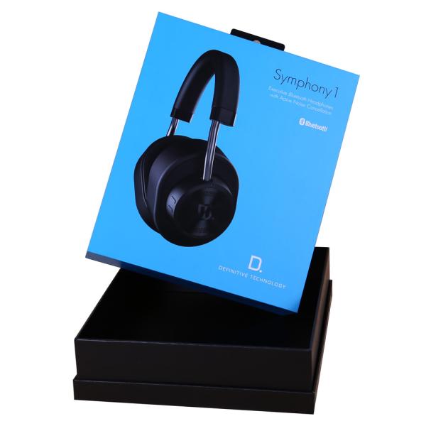 Quality custom two pieces rigid headphone box  Luxury earphone lid and base box with handle and hanger for sale