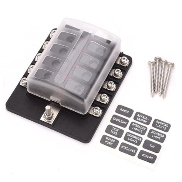 Quality 100A Input 30A Output 10P Blade Fuse Holder 10 Way ATO Fuse Block with Stickers for sale