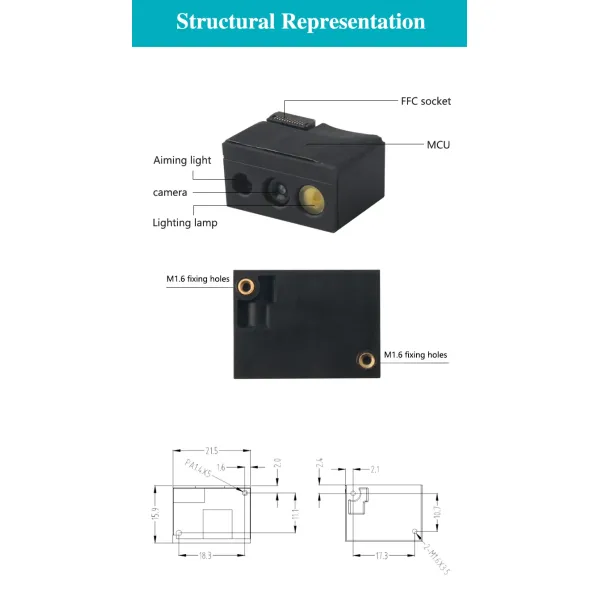 Small Embedded 1D 2D Barcode Scanner Module with OCR Passport and Auto Scan Function
