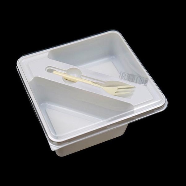 Quality Customized Double Cavity Pet White Plastic Triangular Sandwich Box With Fork for sale