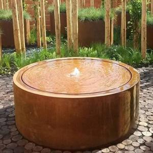 China Decorative Outdoor Water Features Corten Steel Circular Water Tables 100cm on sale