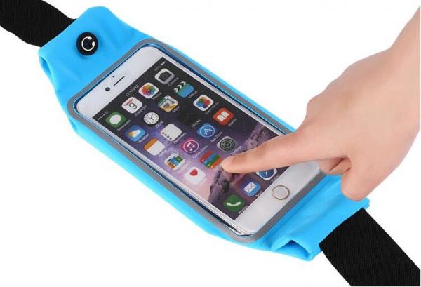 Lycra Waist Packs Wholesales Waterproof Cycling Cellphone Slim Sports Bum Bag Bottle Holder Hiking Touch screen Sky Blue
