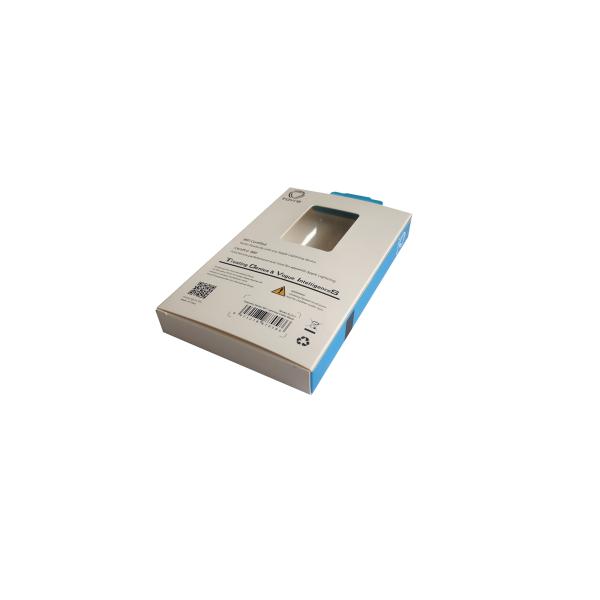 Recyclable Blue Electronics Cardboard Box With PVC Windows Earphone Packaging