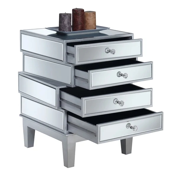 4 drawers silver mirrored nightstand unique shaped end table corner table for living room