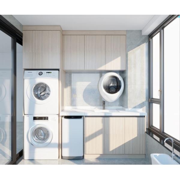 Beige Wood Grain Balcony Cabinet With Multi-Appliance Integration