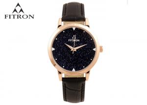 China Starry Star Crystal Fitron Quartz Watches With Black Dial Water Resistant 30 Meters wholesale