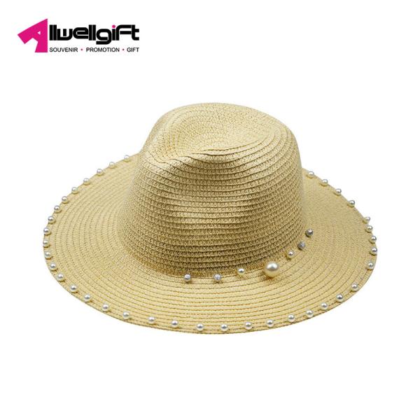 Striped Pearl Beaded Summer Beach Hats For Women Sun Hats