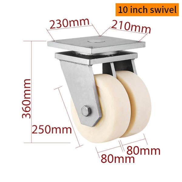 EDL 10 Inch 5000kg Ultra Heavy Duty Dual Wheel MC Nylon Caster Plate Rigid Swivel Type 9510-26