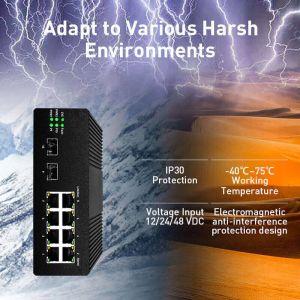 China 10 Port Industrial Ethernet Switch With 8 Auto Sensing RJ45 Ports 2 SFP Fiber Ports wholesale
