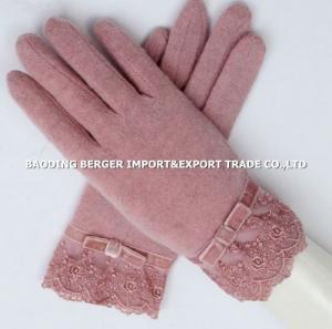 China 2014 classic pink new style 80%wool%20%nylon,ladies' cashmere gloves,back with lace on sale