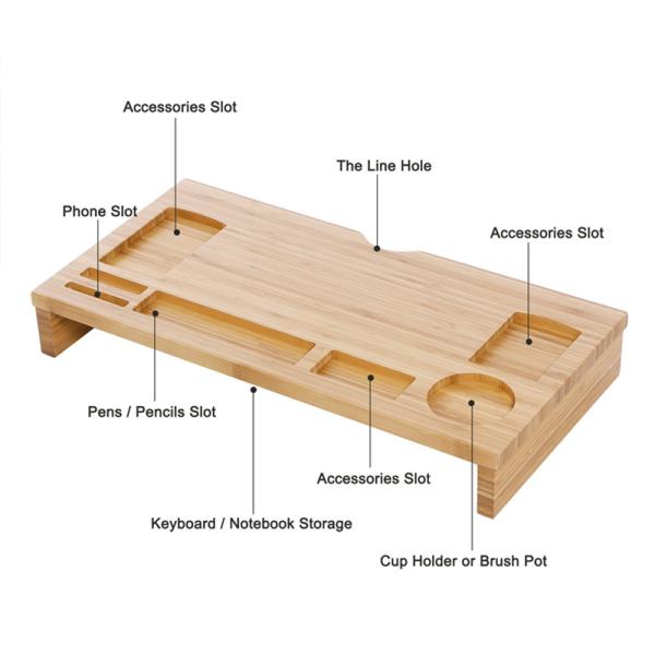 CE/EU Certified Bamboo Laptop Stand Organizer Ideal for Home and Office Computer Desk