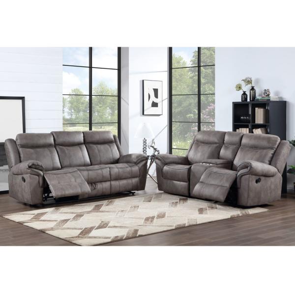 Quality Recliner Sofa set with Dropdown Table and Drawer and Storage Box, Light Gray Fabric-like vinyl for sale