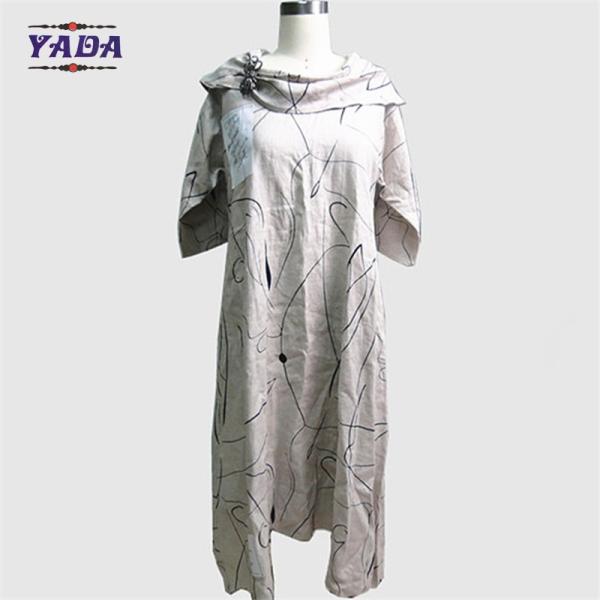 Full printed 100% linen maxi sexy swing dress dresses party for women