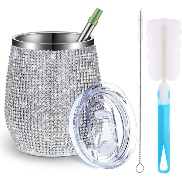Exquisite 360ml Rhinestone Bling Tumbler Egg Shape 12 Oz Insulated Tumbler With Lid Vacuum Sealed Insulation Customized Color 9.7*23.2cm
