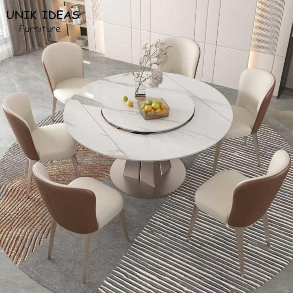 Quality 120cm 4 5 6 Seater White Round Extendable Dining Table And Chairs 4 To 6 Turntable Rotating for sale
