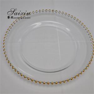 China 12 Inch  Beaded Glass Charger Plate Gold Trim For Wedding Event Supplies wholesale