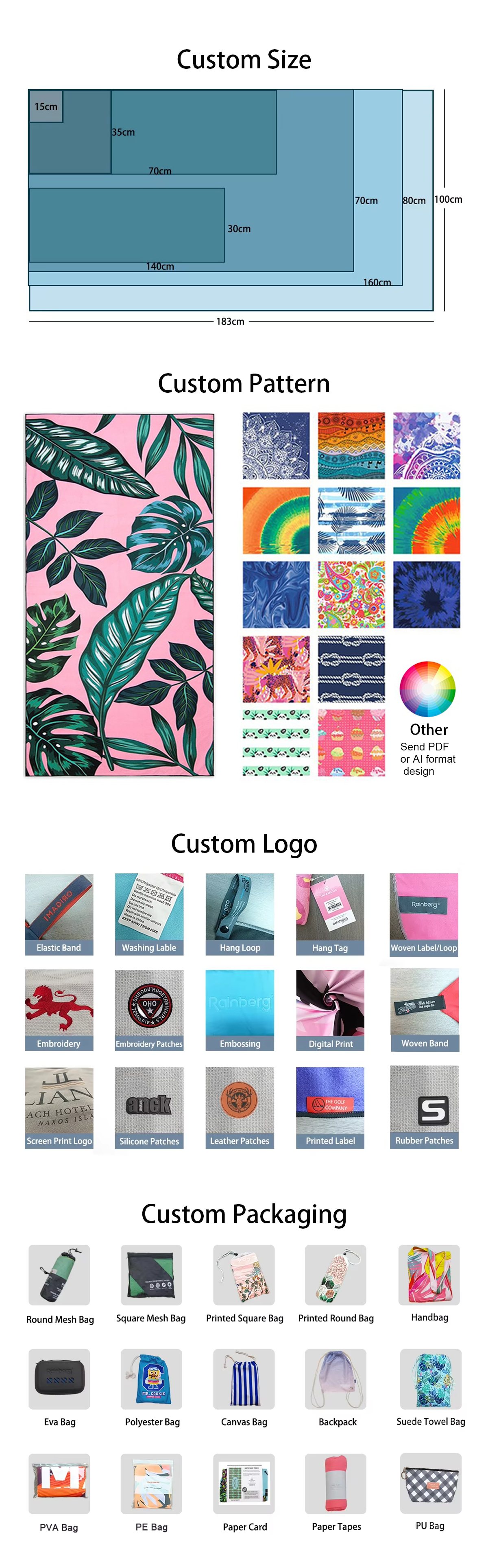 Customized Sublimation Digital Print Microfiber RPET Suede Beach Towel Sand Proof