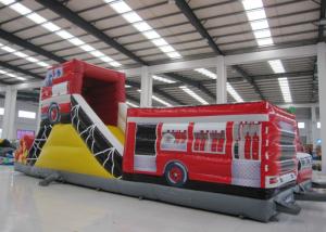China Fire Fighting Fun City Commercial Bounce House , High Slide Big Blow Up Bounce House wholesale