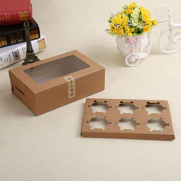 6 Hole Clear Window Muffin Bakery Cardboard Cake Boxes
