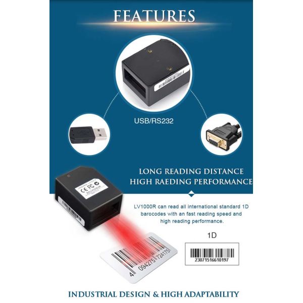 1D Fixed Mount Barcode Scanner USB Interface Embedded Type LV1000R IP54