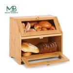 Rectangle Bamboo Bread Storage Box for Loaves and Pastries Stackable Double