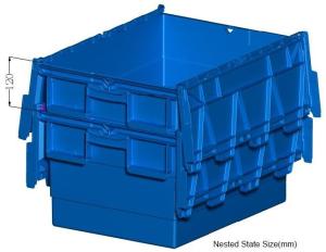 China Heavy duty stackable attached lid turnover box, Stackable and nestable plastic shipping tote box for storage or moving on sale