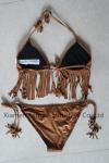Suede Fabric Sexy Lady's two pieces brown swimming suit with wire cup