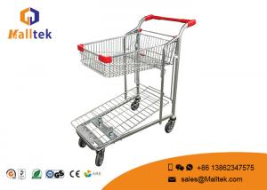 China 2 Tier Metallic Shopping Logistics Trolley Optional Color With Folding Basket wholesale
