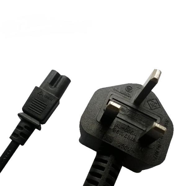 Quality UK C7 power input cord, BS/ASTA approved power cord with fused plug for sale