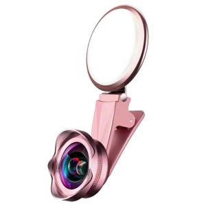 China selfie led light combined with mobile lens HD wide angle lens with macro wholesale