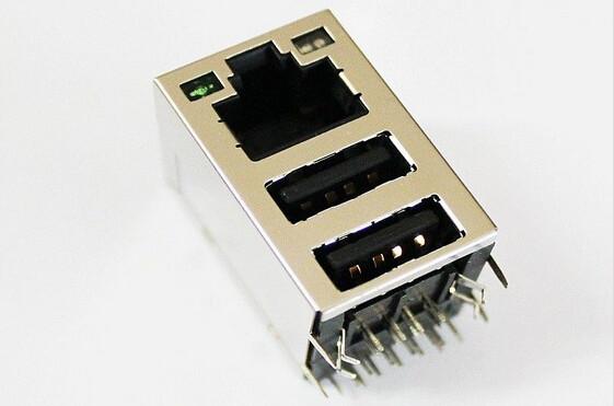Quality Shielded POE RJ45 USB Connector , Router Stacked RJ45 Network Jack for sale