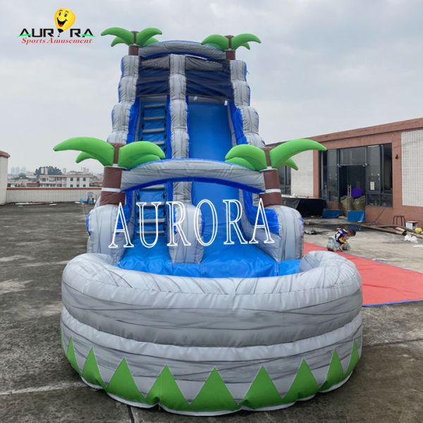 Blue And Gray Outdoor Inflatable Slide Combo With Bounce House For Kids