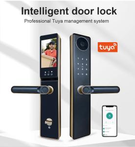 Electronic Front Door Locks with Tuya WiFi Remote Entry Punch Code Keyless Finger Scanner