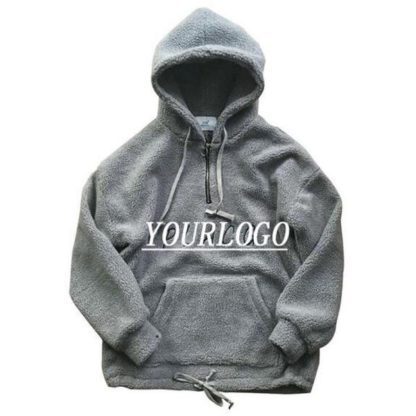 Quality 100% Cotton Custom Mens Sherpa Jacket Fleece Half Zip Pullover Kangaroo Pockets for sale
