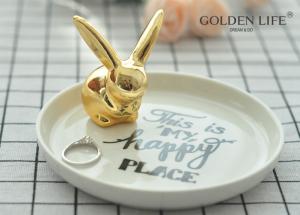 China Rabbit Ring Dish Holder Jewelry Ceramic Jewelry Dish For Earrings Necklace wholesale