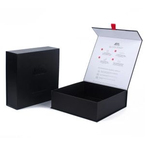China Ribbon Postal Magnet Gift Boxes For Coat Shiny UV Matte Black Clothing Handmade on sale
