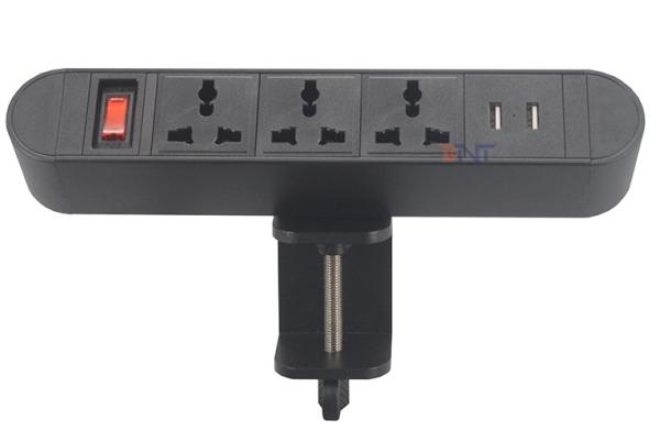 Quality 6.56 Ft Cord 3 Universal and 2 USB-A with Surge Protector Black Clip On Conference Table Desktop Power Socket Extension for sale