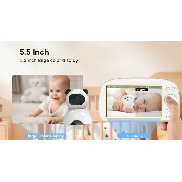 5.5 Inch HD PTZ Baby Monitor with Pan-Tilt Night Vision and Lullabies