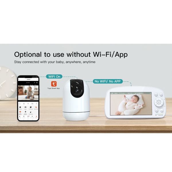 Wifi 2.4Ghz Smart Video Baby Monitor With Ai Human Sound Cry Temperature Humidity Detect Melody Tuya