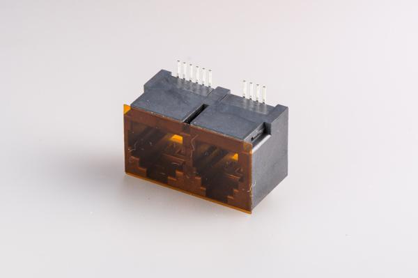 Quality 4P4C + 6P6C Double Port SMT RJ11 Jack  , RJ11 PCB Connector Modular Full Plastic for sale