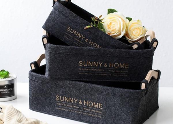 Quality MULTI-PURPOSE Felt Storage Boxes With Wooden Handle EN71 Certifications for sale